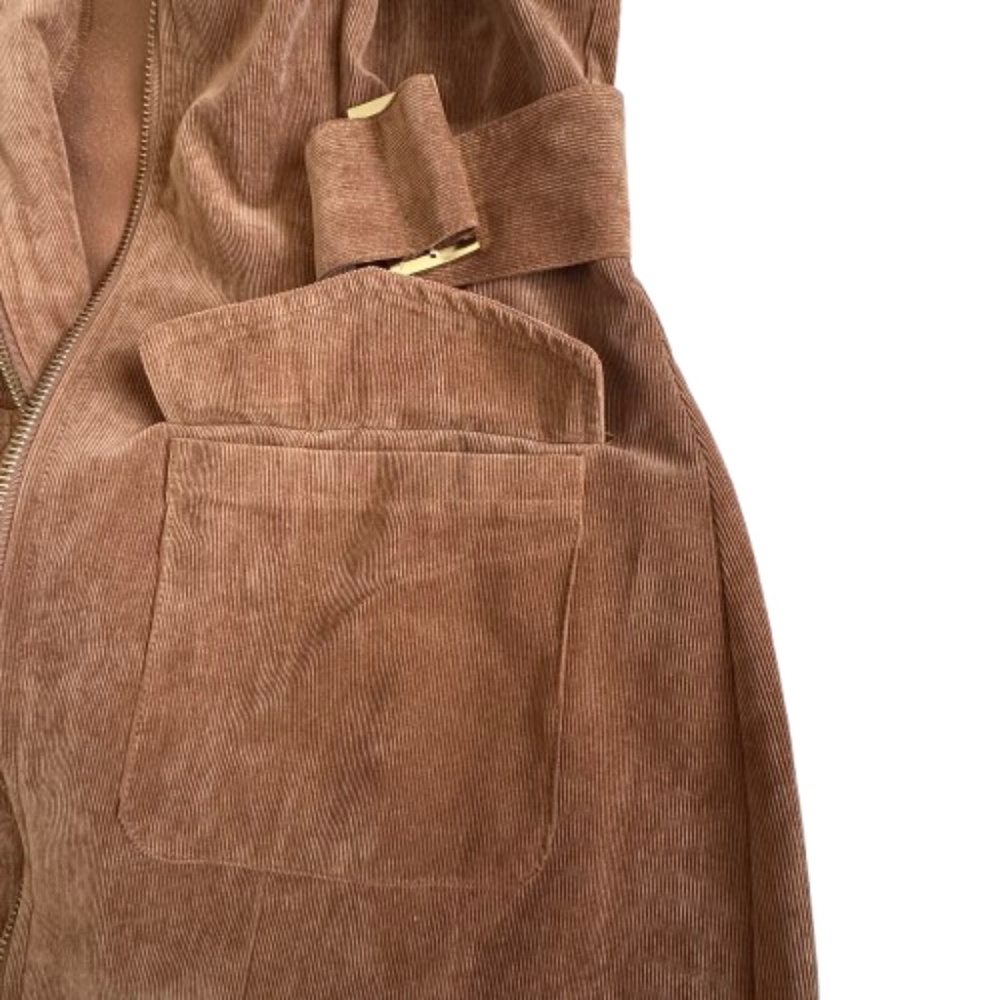 NWT Sharagano Women' 4 Brown Wet Sand Sleeveless Full Zip Midi Corduroy Dress - Picture 9 of 15